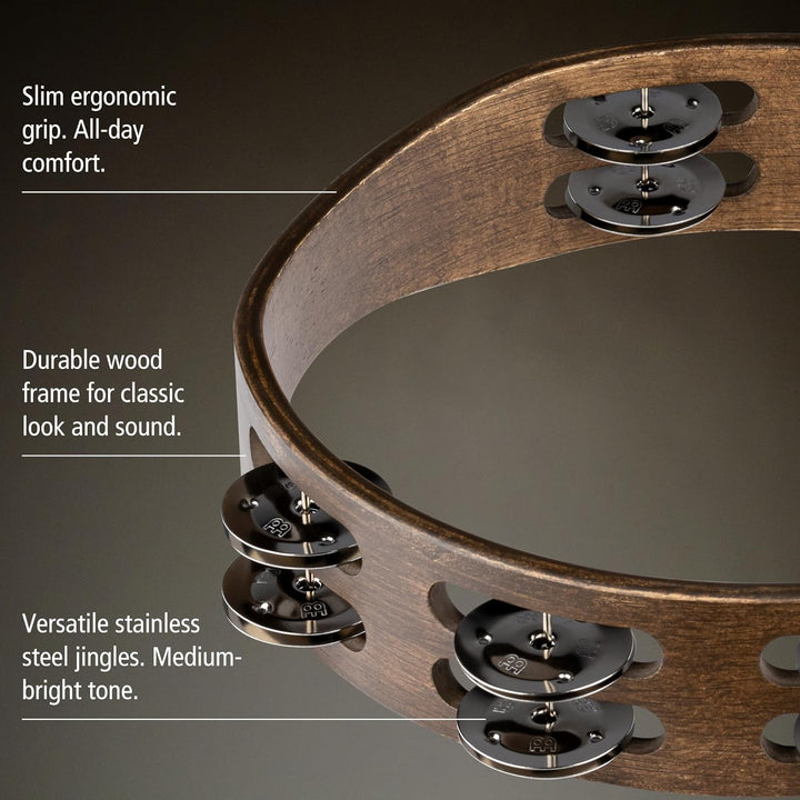 Meinl Percussion TA2WB Holz-Tambourine mit Edelstahlschellen (2-reihig, 25,4 cm (10 Zoll) Durchmesse