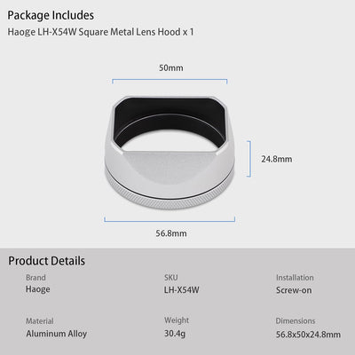 Haoge LH-X54W Metall Rechteckig Sonnenblende Gegenlichtblende mit 49mm Adapterring für Fujifilm Fuji