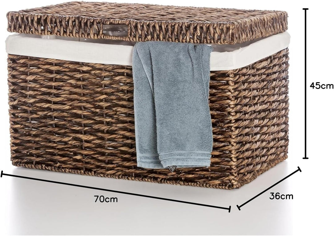 Casa Mina® Wäschetruhe mit Deckel 50 x 28 x 36cm hoch I Atmungsaktive Wäschetruhe geflochten aus 100