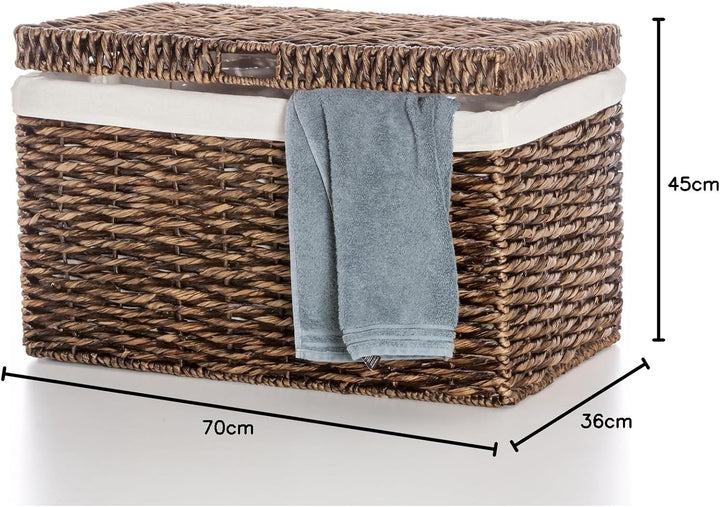 Casa Mina® Wäschetruhe mit Deckel 50 x 28 x 36cm hoch I Atmungsaktive Wäschetruhe geflochten aus 100