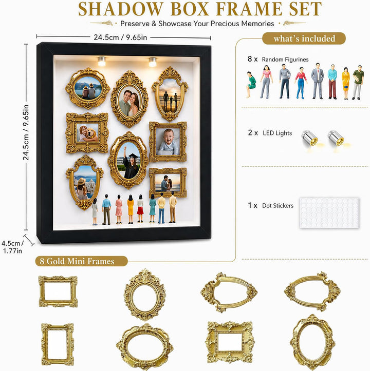 DIY Mini Museum Bilderrahmen Vintage, 9-Zoll Museum of Us Silhouette Box mit 8 Mini Figuren, 8 Golde