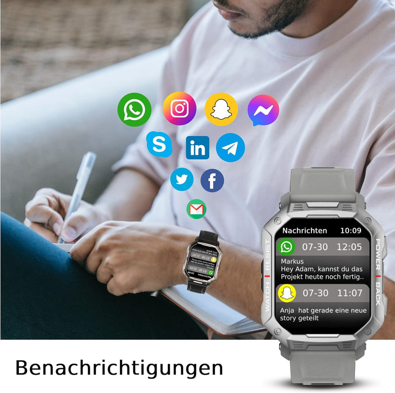 Deunis X3 Smartwatch Herren 1,83 Zoll mit Telefonfunktion, Fitness Tracker, Schlafmonitor, Schrittzä