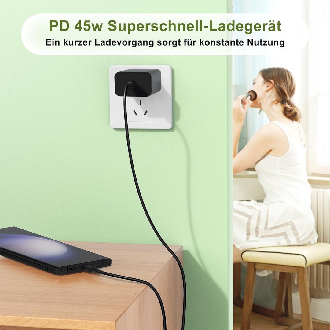 45W Schnellladegerät Ladegerät & 3M Schnellladekabel USBC für Samsung Galaxy S26 S25 S24 S23 S22 S21