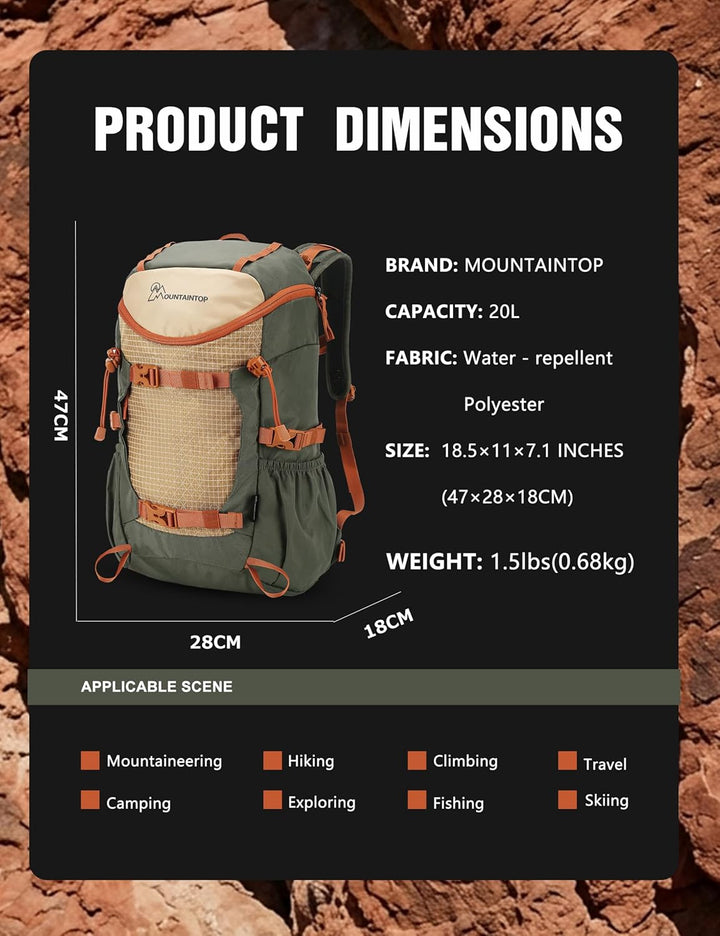 Mountaintop 20L Wanderrucksack Herren Damen Trekkingrucksack Reiserucksack Outdoor Rucksack Trekking