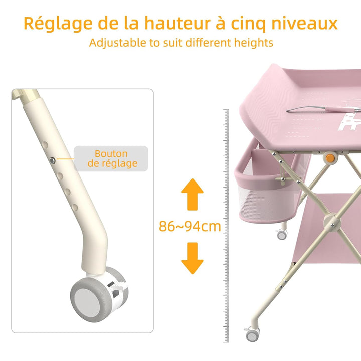 OHMG klappbare Wickelkommode Wickeltisch, Baby Wickelkombi, mit Wickelauflage Sicherheitsgurt und Ab