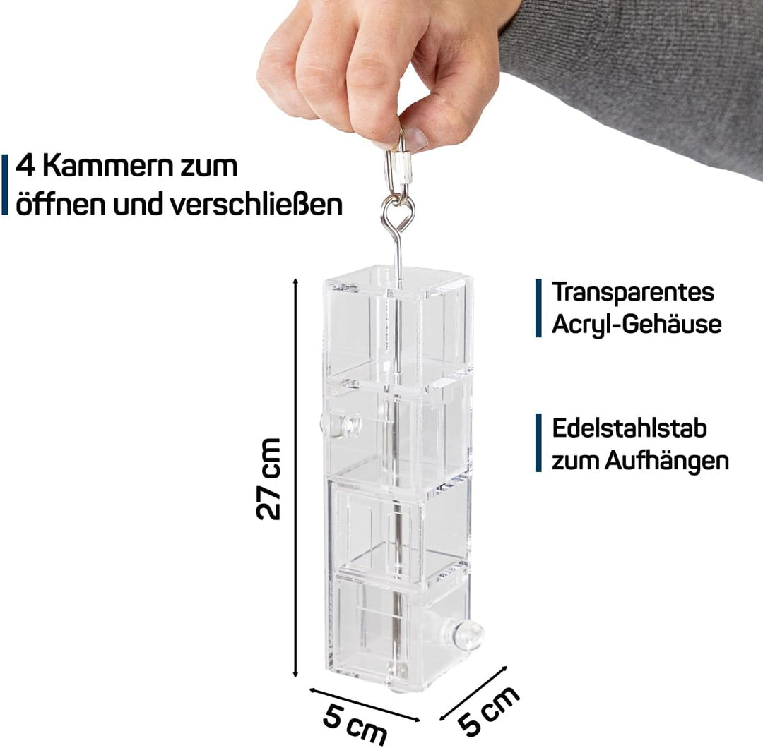 HappyBird | Der FUTTOMAT mit 4 Futterfächern aus Acryl | Geschicklickeitstraining für Papageien