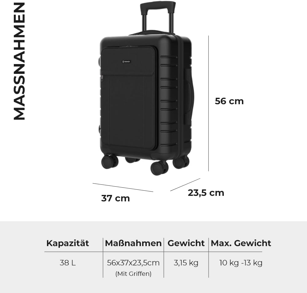 NUMADA – Handgepäck Koffer Trolley ABS PackPro T20 (56x37x22cm) mit TSA-Schloss und 4 Doppelrollen.