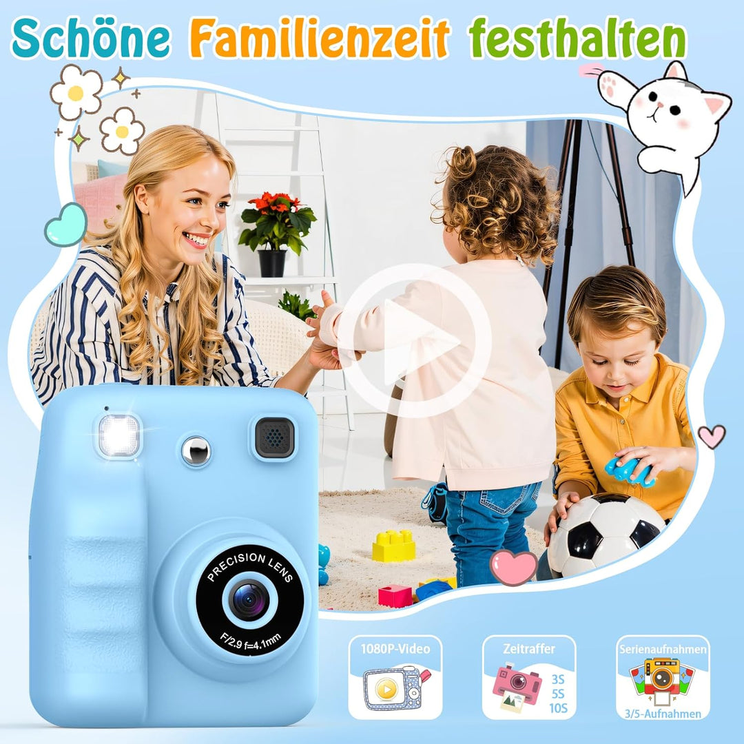 Kinderkamera Sofortbildkamera, 2.4" HD Bildschirm Kinderkamera mit 32 GB Spielzeug ab 3 4 5 6 Jahren