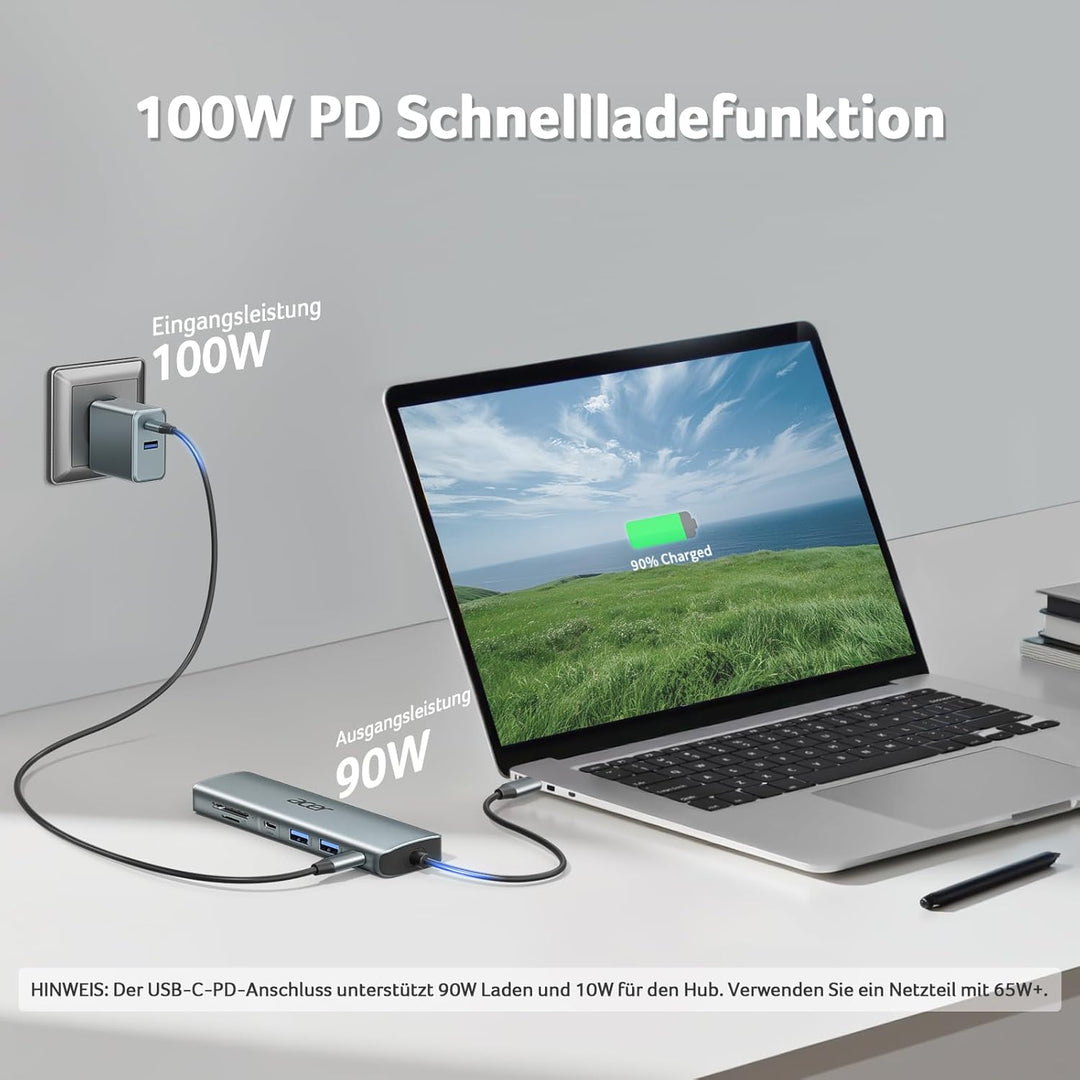 acer USB C Hub, 7IN1 USB-C auf 4K HDMI, 2xUSB 3.0, 1x Typ C 5Gbps, 100W PD, SD/TF Katenleser, Alumin