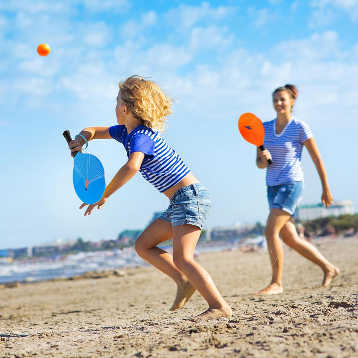 U&C Planet Beachball Set Paddle Ball Spiel Strandschlägerset aus Holz Schläger Spiel für Kinder&Fami