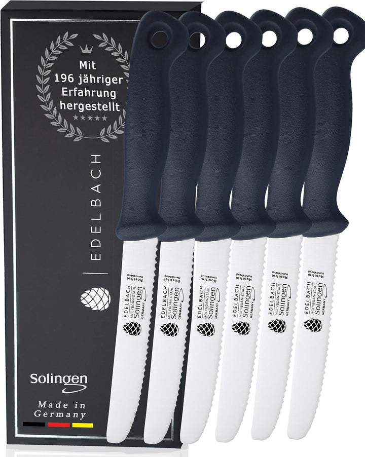 Edelbach Solingen Küchenmesser Set | 'Perfect' Frühstücksmesser m. Wellenschliff | Ultrascharf Messe