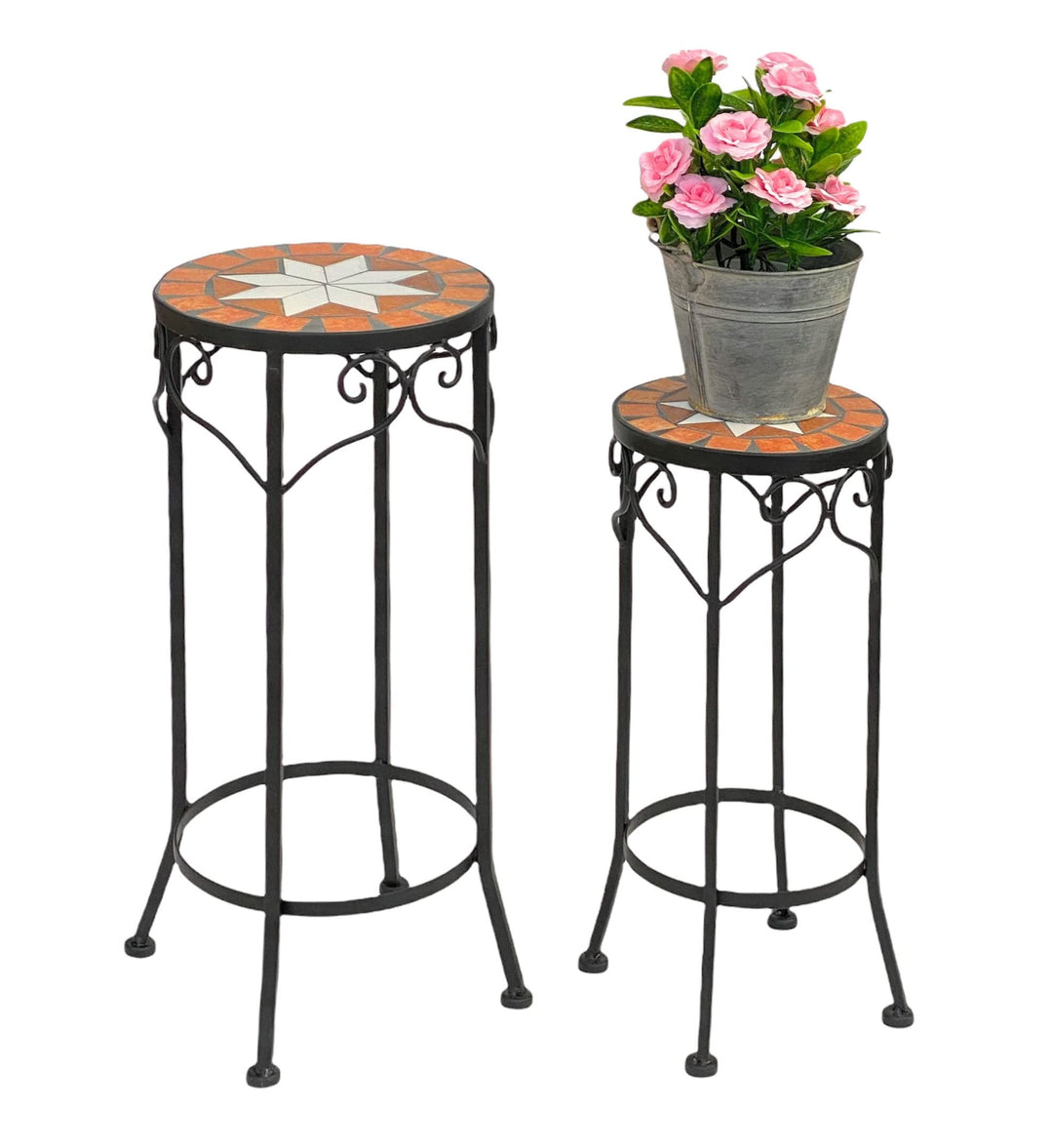 DanDiBo Blumenhocker Mosaik Rund 2er Set 46 und 54 cm Blumenständer 12011 Beistelltisch Pflanzenstän