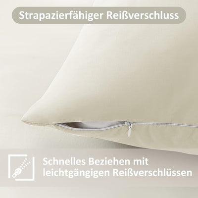 REDKEY Bettwäsche 200x220 3-teilig Creme - Mikrofaser Bettwäsche-Set mit Reissverschluss, 200 x 220