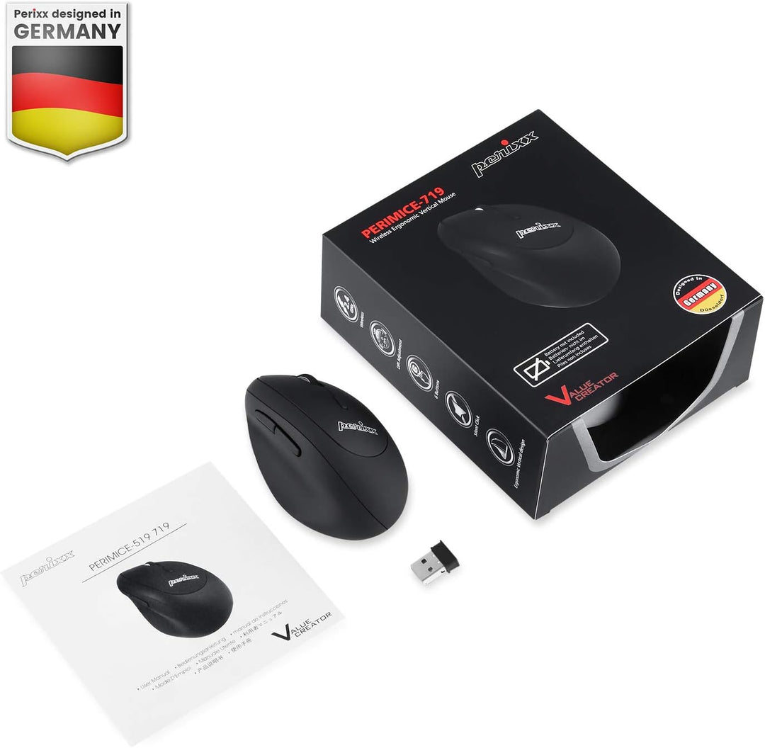 Perixx PERIMICE-719 Ergonomische Maus - Vertikales Design -Extra für kleine Handgrössen und für Unte