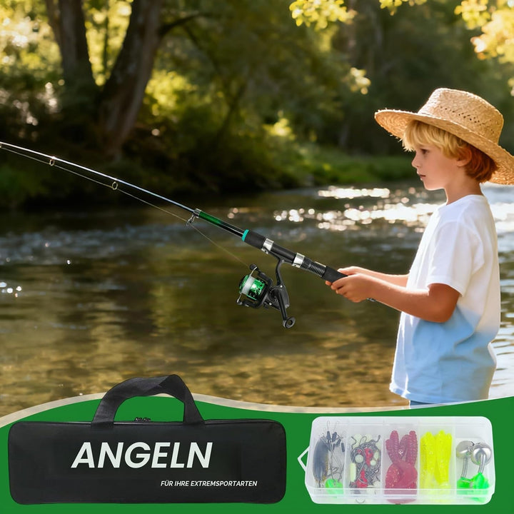 Angelset für Kinder, Kinderangel Komplett Anfänger, Kinder Angelset mit Angelrolle und Köder, 1.8m K