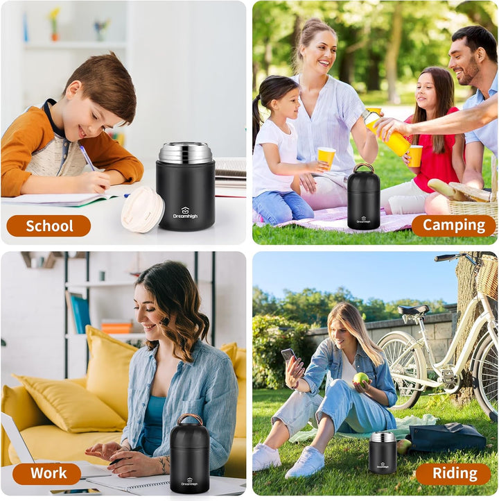 Dreamhigh® Thermobehälter für Essen 850 ml, Edelstahl Warmhaltebehälter Essen mit Griff, Thermoskann