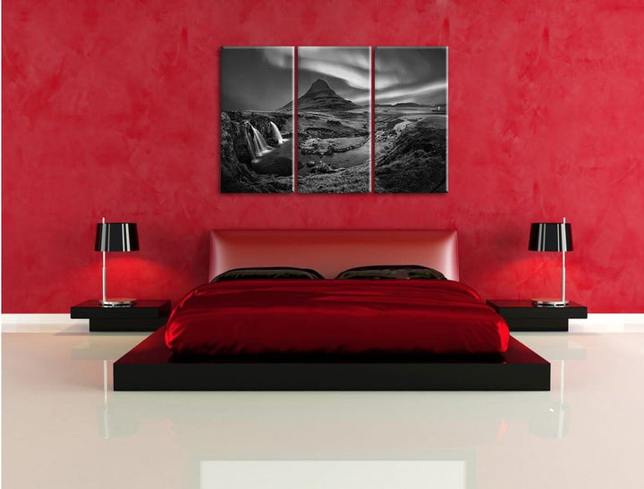 Pixxprint Kirkjufell Wasserfall als Leinwandbild 3 teilig/Grösse: 3 Teilig (120x80) / Wandbild/Kunst
