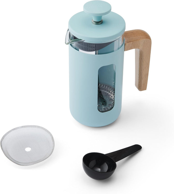 La Cafetière Pisa Kaffeebereiter für 3 Tassen, himmelblau, langlebiger Edelstahl-Rahmen und -Kolben,