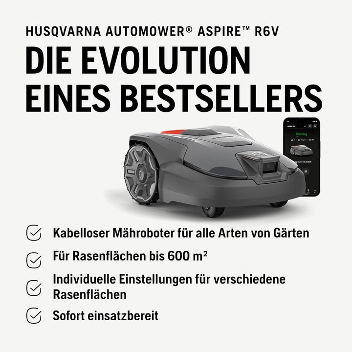 HUSQVARNA Automower® Aspire R6V Mähroboter – ohne Begrenzungskabel, AI Vision, GPS-Navigation, App-S