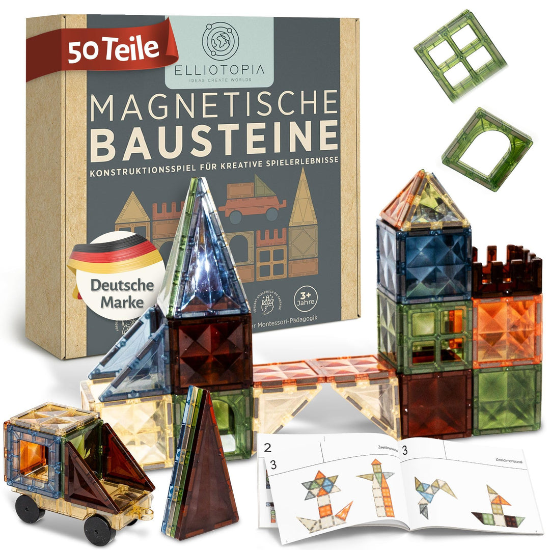 Magnetische Bausteine für Kinder ab 3 Jahren inkl.Auto, 50-teilig -pädagogische Magnetsteine, Montes