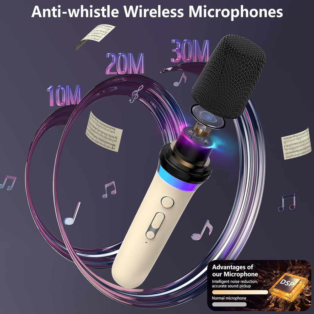 JYX Karaoke-Maschine mit 2 Mikrofonen für Kinder & Erwachsene, LED-Lichtern und magischem Sound, tra