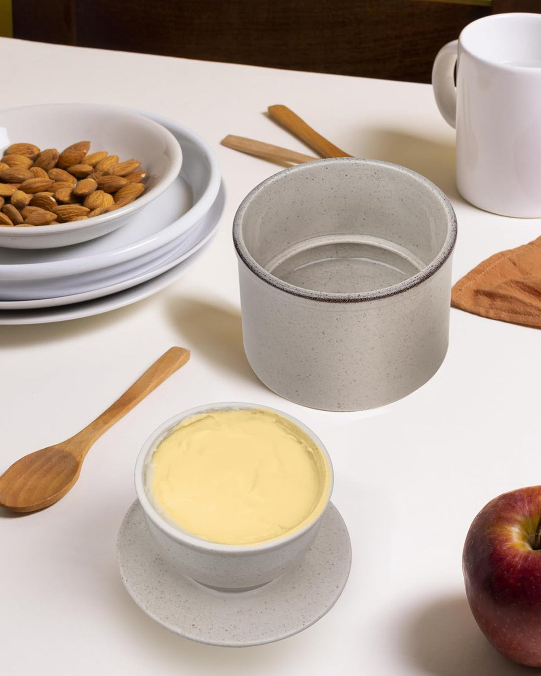 Jersinwei Französische Butterdose Wassergekühlt mit Wasserlinie Keramik Butterglocke für streichfähi
