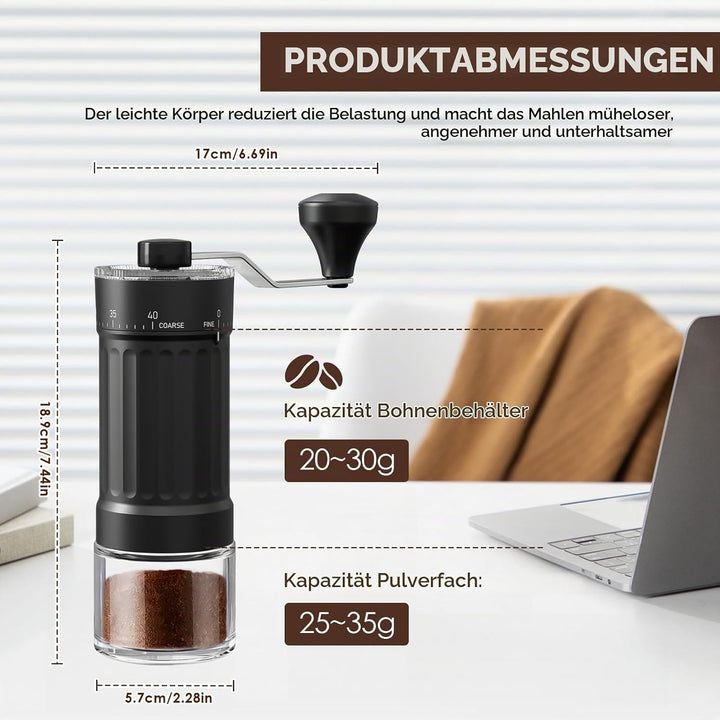 Manuelle Kaffeemühle, Externer Verstellbarer Handkaffeemühle, Kaffeemühle Verstellbarer Mahlgrad von
