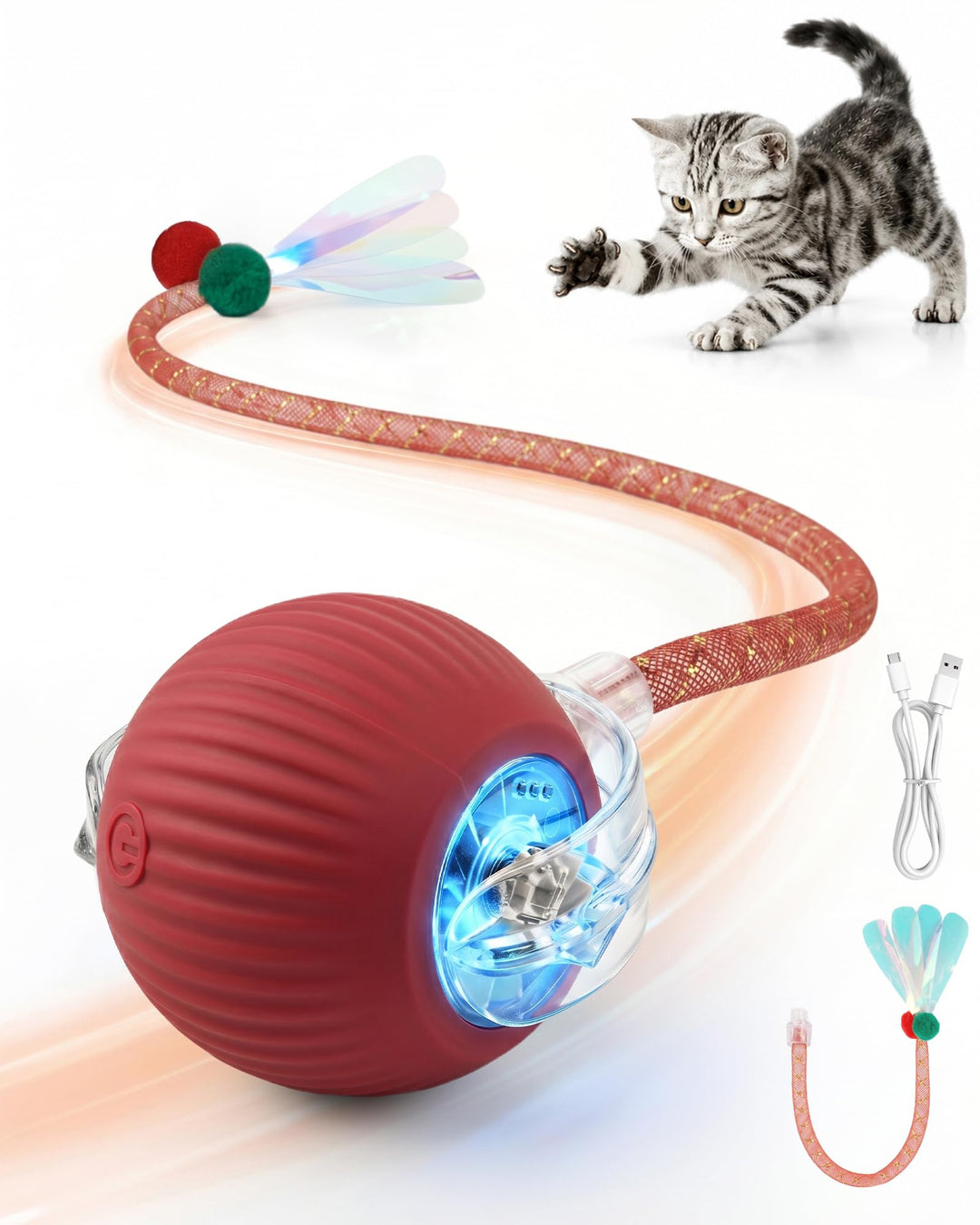 Interaktives Katzenspielzeug Ball, Elektrischer Katzenball Für Drinnen | Katzenspielzeug Mit Schwanz