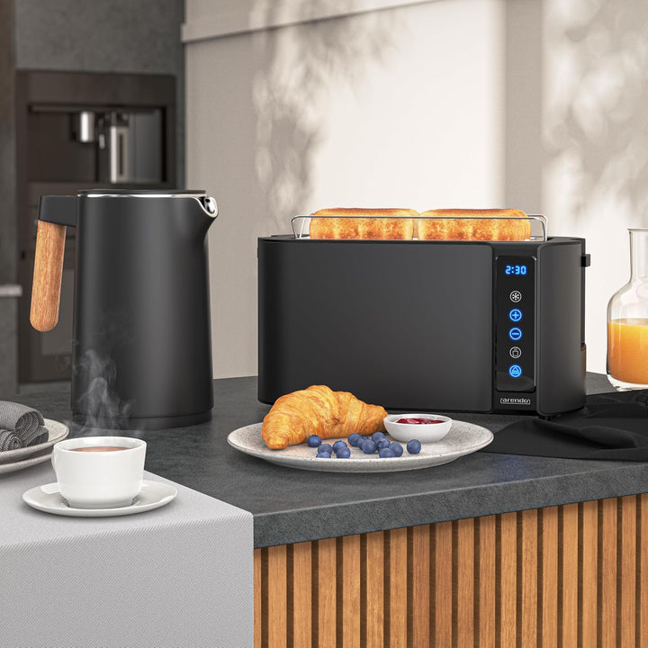 Arendo - Wasserkocher Toaster SET - Edelstahl - Wasserkocher mit Temrpatureinstellung - 45-100 Grad