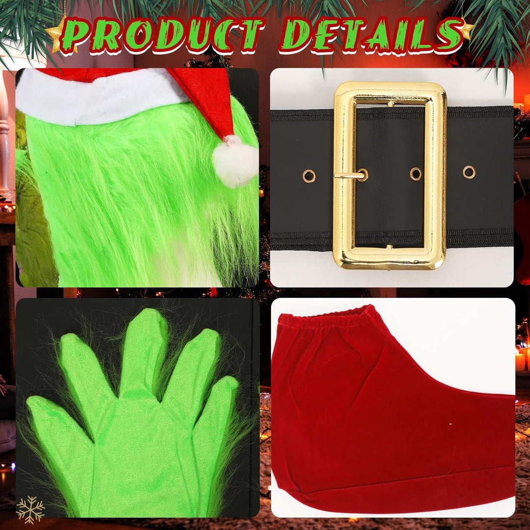 SINSEN Weihnachtsmann Kostüm für Erwachsene 7 Teile Weihnachten Grün Grosses Monster Kostüm Erwachse