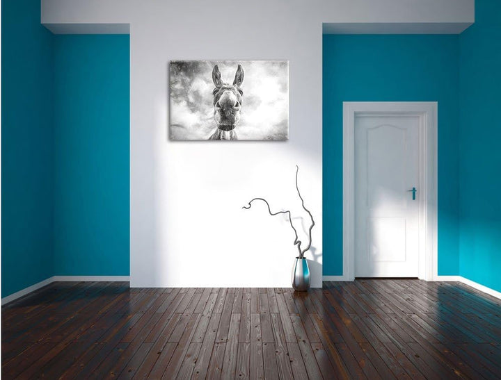 Pixxprint Lustiger Esel Kunst Kohle Effekt, Format: 100x70 auf Leinwand, 100x70