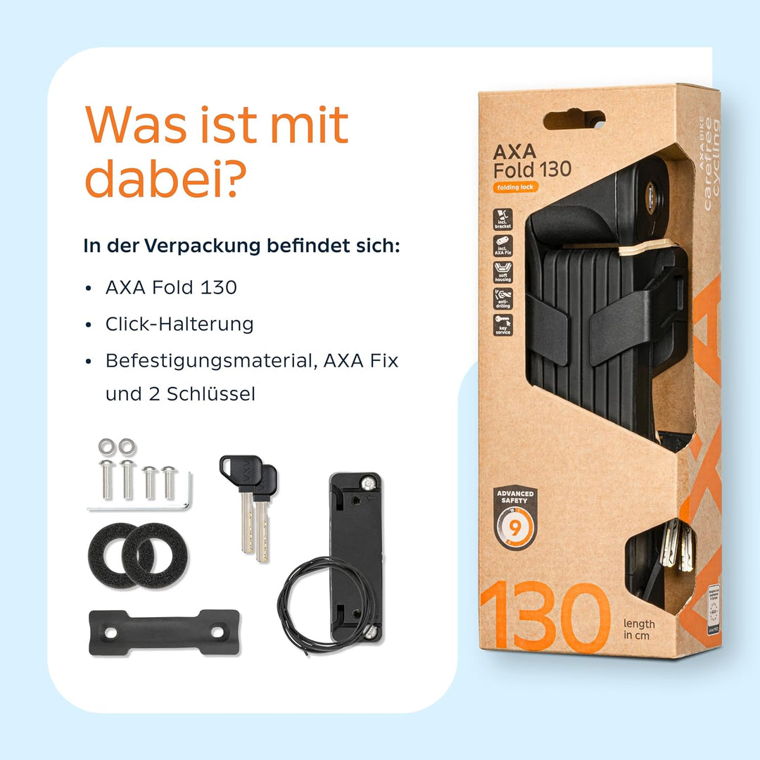 AXA Fold 130 Faltschloss – Länge 130 cm – Sicherheitsstufe 9 – Halterung inkl. Tracking-Tag-Fach – M