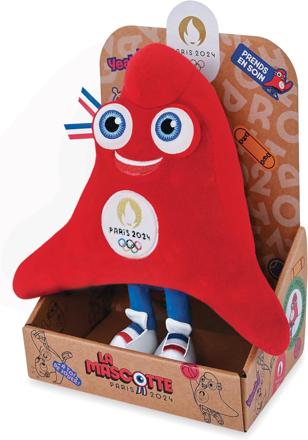 Doudou et Compagnie JO2497, Bonnet phrygien Maskottchen OLY, rot, Phryge 25 cm-Boite Display