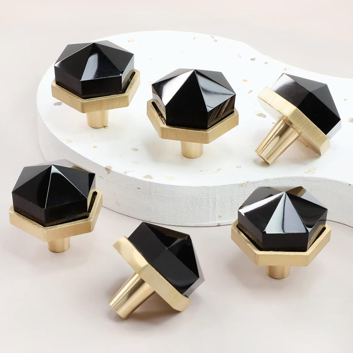 mookaitedecor Satz von 2 Obsidian Hexagon Schublade Knöpfe mit Schrauben, hexagonal Stein Schrank Gr