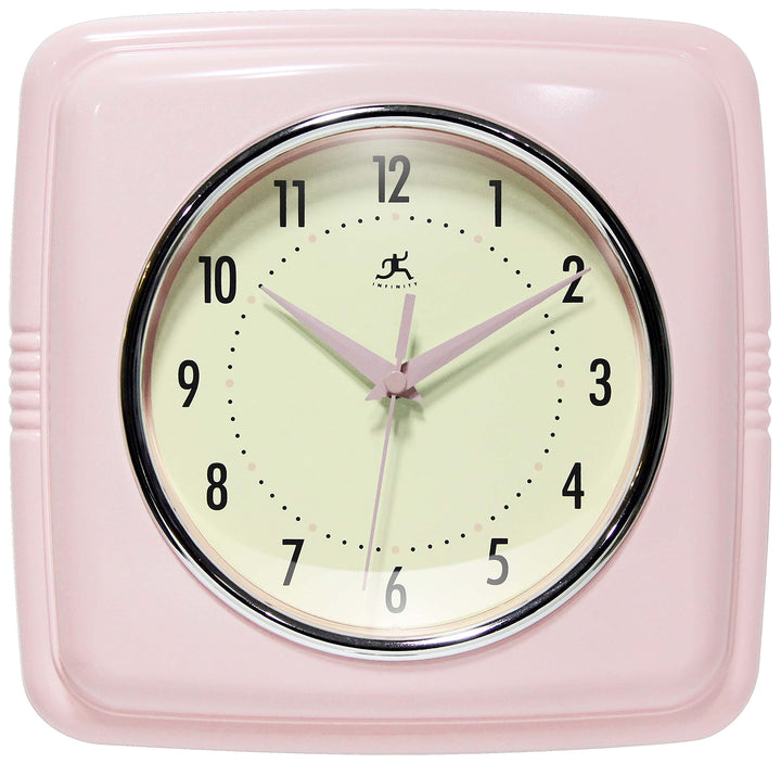 Infinity Instruments Quadratische, stille Retro-Wanduhr, 22,9 cm, Mitte des Jahrhunderts, Moderne Kü