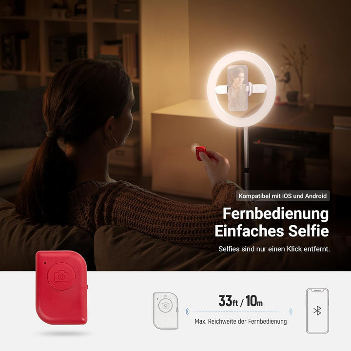 NEEWER Entry Level Version 10" 7W LED Ringlicht mit Ständer/Handyhalterung/3 Farbmodi, 69" teleskopi