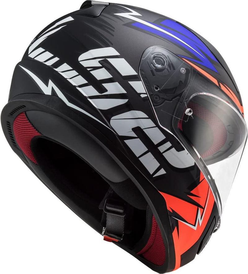 LS2 Motorradhelm FF353 RAPID CROMO MATT FLUO Orange BLUE, Schwarz/Blau/Orange, S