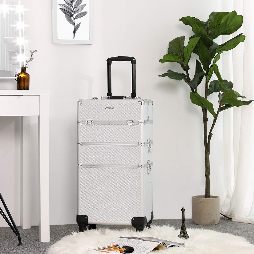 SONGMICS Kosmetikkoffer, Trolley, 3-in-1 Schminkkoffer, gross, Friseurkoffer, 35 x 25 x 69,8 cm, abs