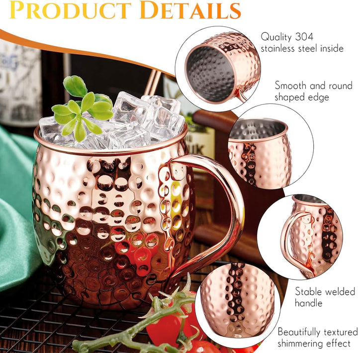 Moscow Mule Becher 4er Set Kupfer Becher 550ml für Cocktail, Gin, Bier, kalte Getränke, Zuhause, Bar
