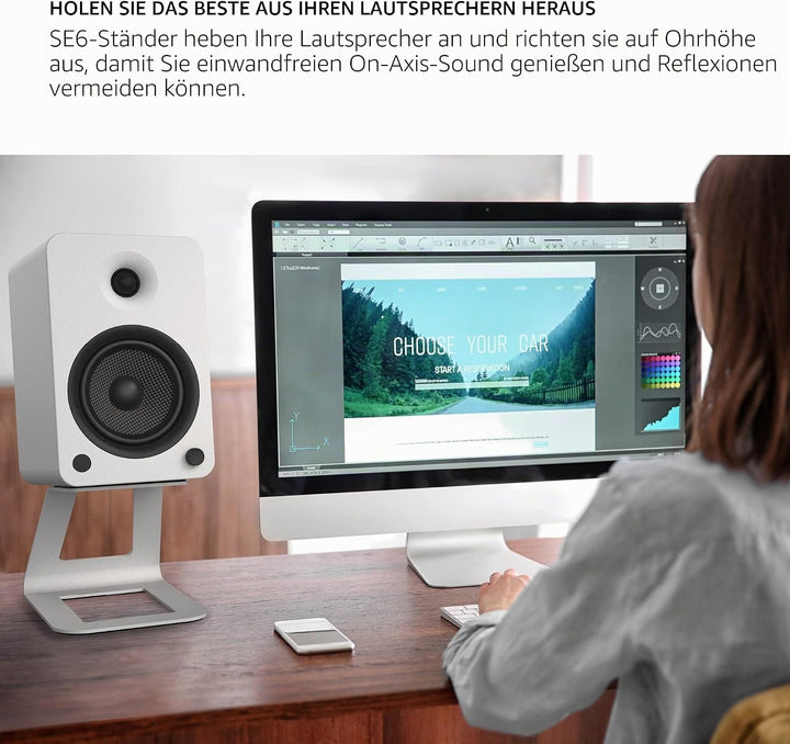 Kanto SE6W Elevated Desktop Speaker Stands for Large Bookshelf Speakers & Full-Size 5”-7” Studio Mon
