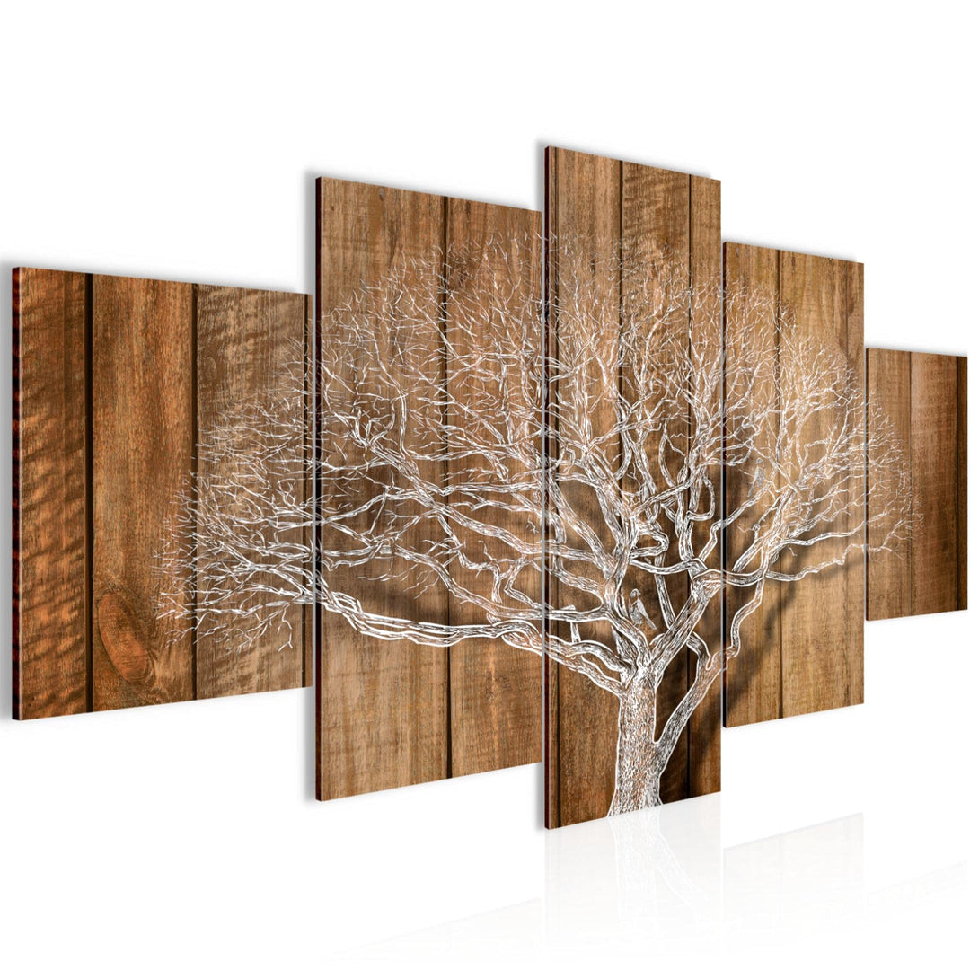 Runa Art Wandbilder Baum Abstrakt 5 Teilig Bild auf Vlies Leinwand Deko Wohnzimmer Holzmotiv Beige B