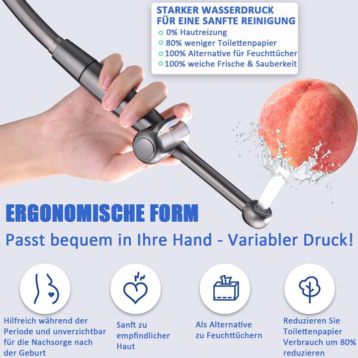 Handbrause Bidet für Toilette - Bad Armaturen WC mit G1/2" Ventil und G3/8" Adapte - Langlebiges Mes
