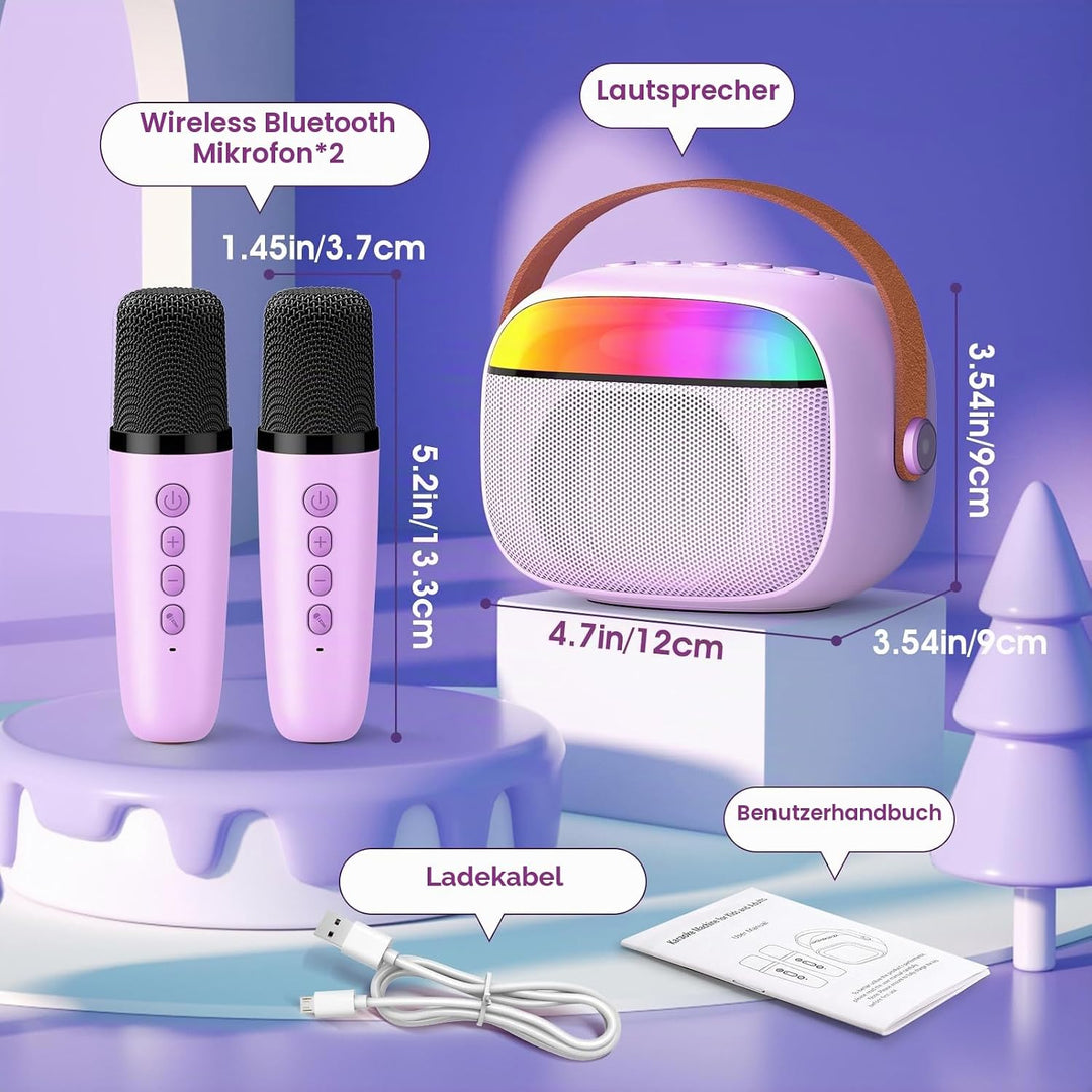 Geschenk Mädchen 3-10 Jahre, Karaoke Maschine mit 2 Mikrofon Kinder Spielzeug ab 3-12 Jahre Mädchen