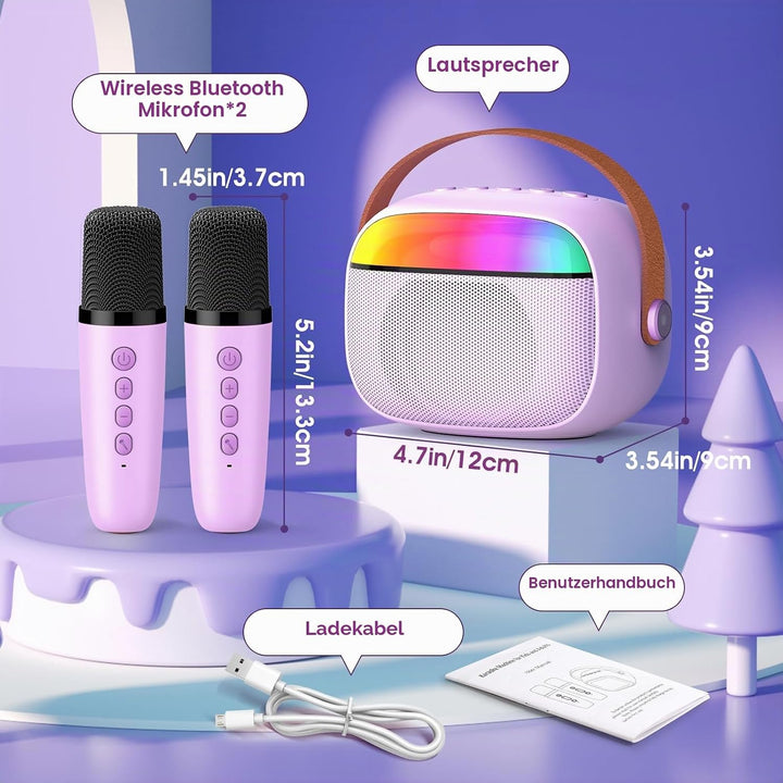 Geschenk Mädchen 3-10 Jahre, Karaoke Maschine mit 2 Mikrofon Kinder Spielzeug ab 3-12 Jahre Mädchen