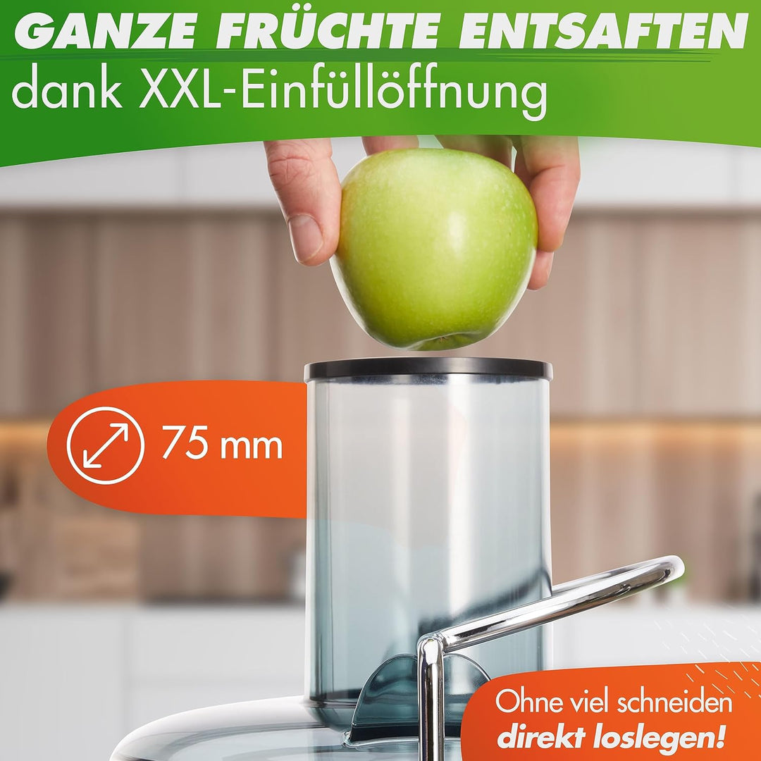Nutrilovers *Testsieger* QUICK-JUICER Entsafter Edelstahl Obst und Gemüse I XXL-Einwurf für ganze Fr