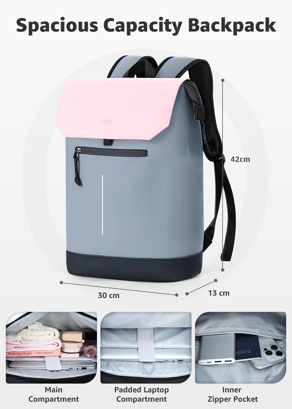 Rucksack Damen & Herren, Mattleder Tagesrucksack mit 15,6" Laptopfach, Eleganter City und Business B