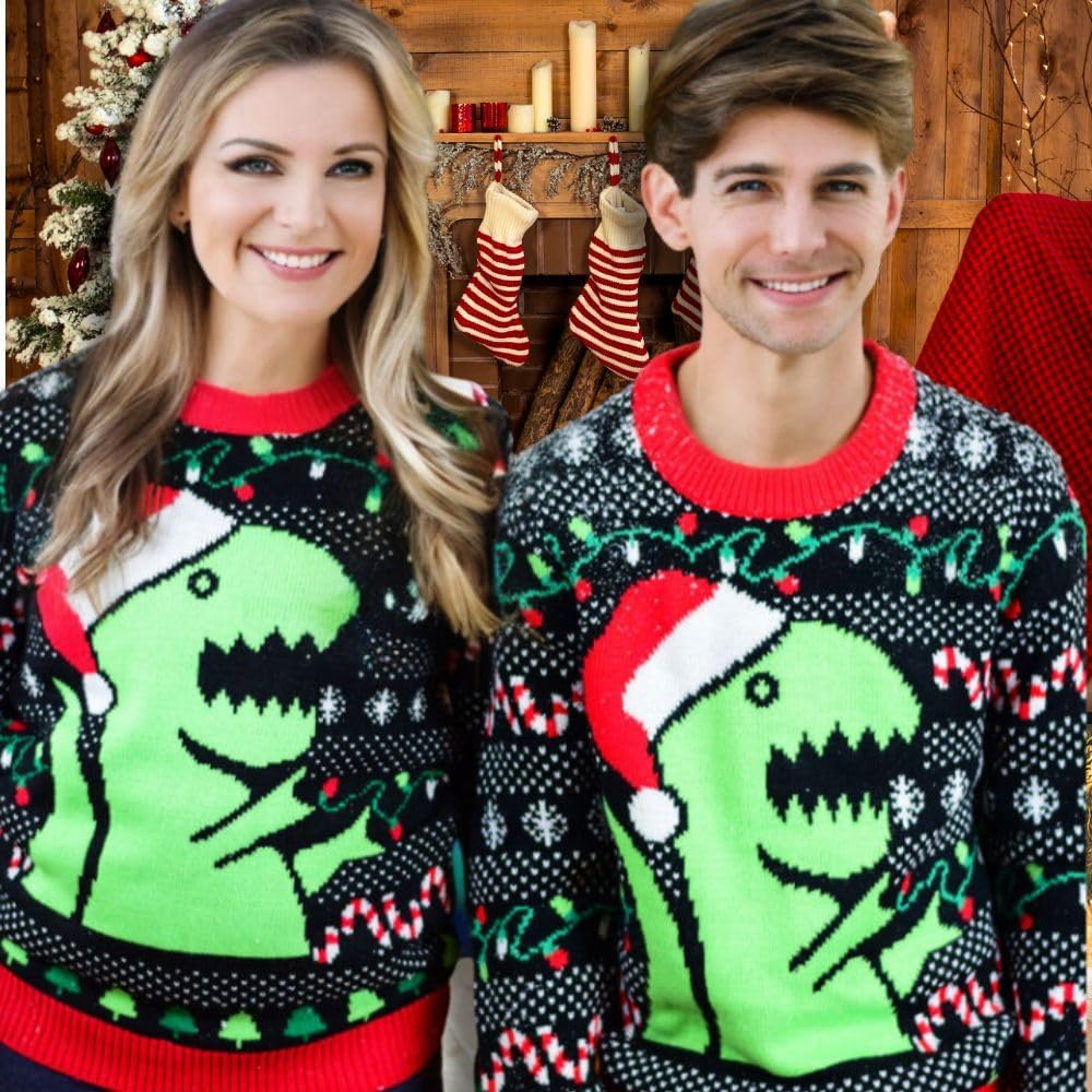 Pullover Herren Damen Strickpullover Weihnachtspullover Herren Damen T-Rex Sweater S Multicolor Trex