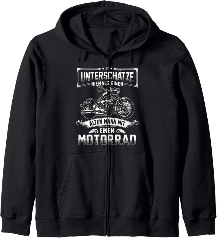 Unterschätze nie einen alten Mann auf einem Motorrad Kapuzenjacke