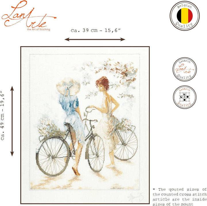 Lanarte Zählmusterpackung Mädchen auf Fahrrad Kreuzstichpackung, Baumwolle, Mehrfarbig, 39 x 49 x 0.