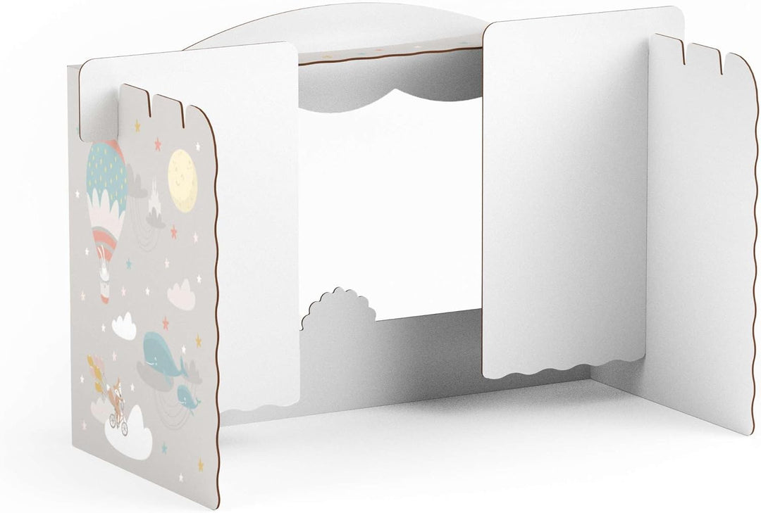 Tisch Puppentheater 47,3 x 75 x 38 cm aus Pappe Theater Karton - Kasperletheater inkl. Kulissen Mini